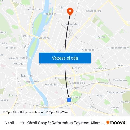 Népliget M to Károli Gáspár Református Egyetem Állam- És Jogtudományi Kar map