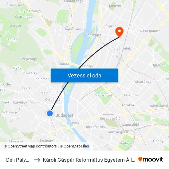 Déli Pályaudvar M to Károli Gáspár Református Egyetem Állam- És Jogtudományi Kar map