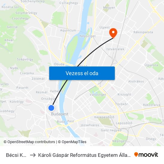 Bécsi Kapu Tér to Károli Gáspár Református Egyetem Állam- És Jogtudományi Kar map