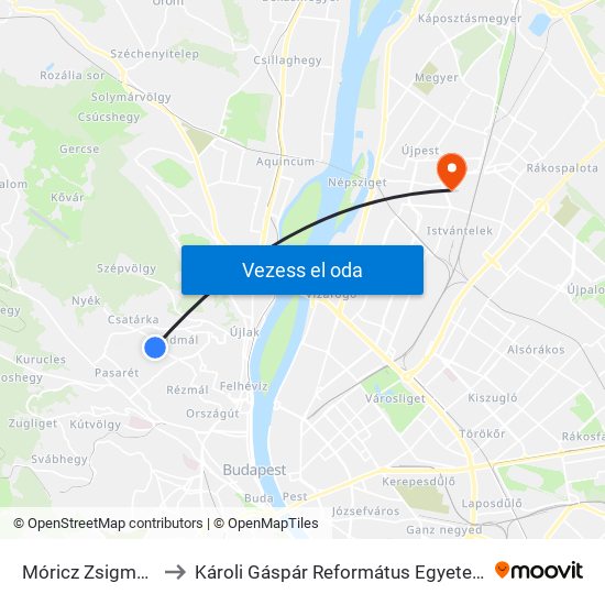 Móricz Zsigmond Gimnázium to Károli Gáspár Református Egyetem Állam- És Jogtudományi Kar map