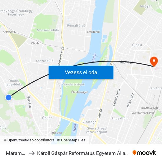 Máramaros Út to Károli Gáspár Református Egyetem Állam- És Jogtudományi Kar map