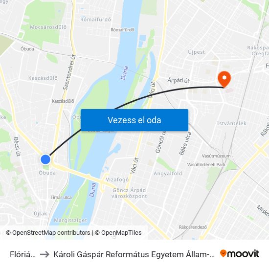 Flórián Tér to Károli Gáspár Református Egyetem Állam- És Jogtudományi Kar map