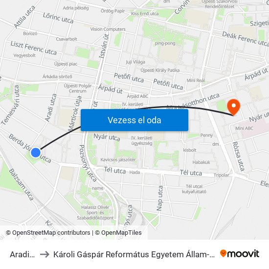 Aradi Utca to Károli Gáspár Református Egyetem Állam- És Jogtudományi Kar map