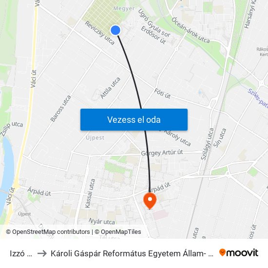 Izzó Utca to Károli Gáspár Református Egyetem Állam- És Jogtudományi Kar map