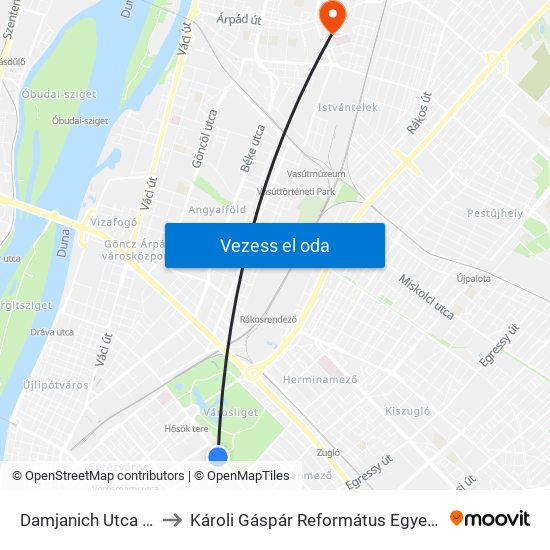 Damjanich Utca / Dózsa György Út to Károli Gáspár Református Egyetem Állam- És Jogtudományi Kar map