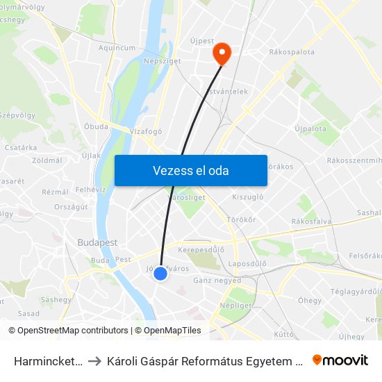 Harminckettesek Tere to Károli Gáspár Református Egyetem Állam- És Jogtudományi Kar map