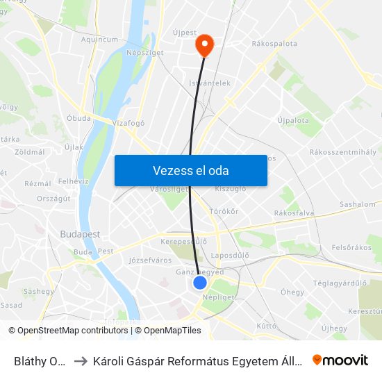 Bláthy Ottó Utca to Károli Gáspár Református Egyetem Állam- És Jogtudományi Kar map