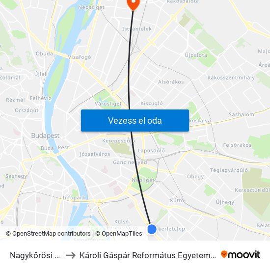 Nagykőrösi Út / Határ Út to Károli Gáspár Református Egyetem Állam- És Jogtudományi Kar map