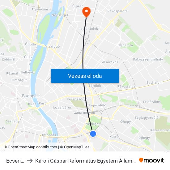 Ecseri Út M to Károli Gáspár Református Egyetem Állam- És Jogtudományi Kar map