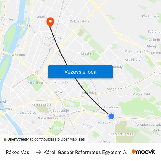 Rákos Vasútállomás to Károli Gáspár Református Egyetem Állam- És Jogtudományi Kar map