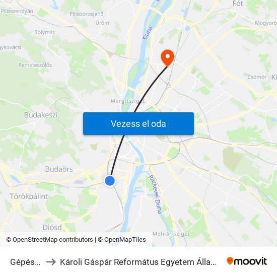 Gépész Utca to Károli Gáspár Református Egyetem Állam- És Jogtudományi Kar map