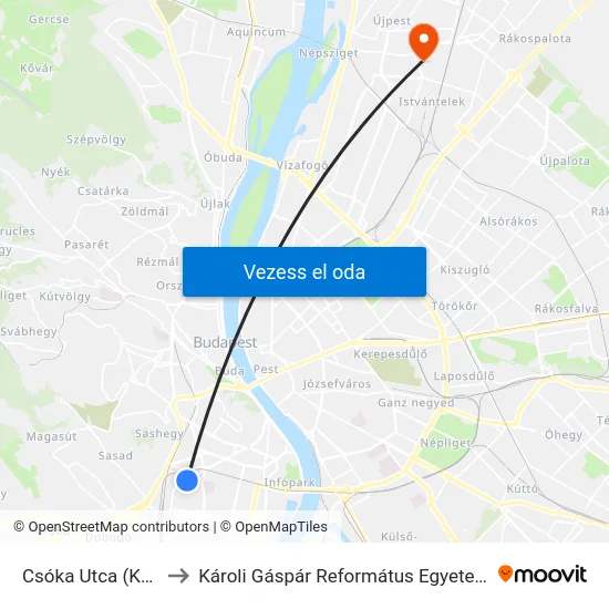 Csóka Utca (Karinthy Színház) to Károli Gáspár Református Egyetem Állam- És Jogtudományi Kar map