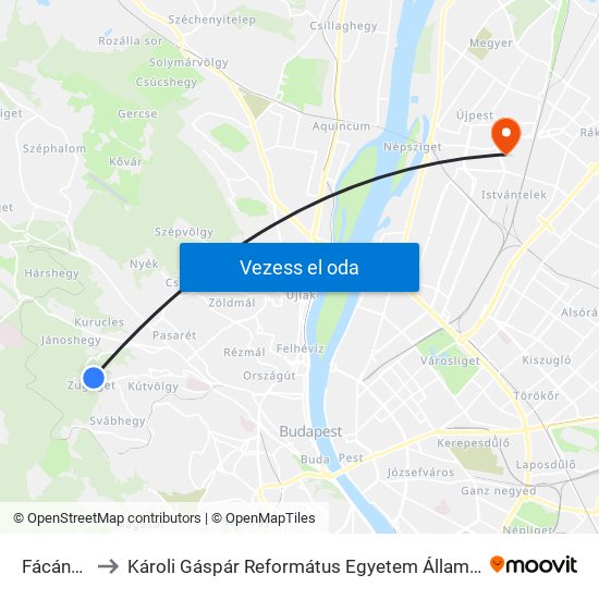 Fácános Tér to Károli Gáspár Református Egyetem Állam- És Jogtudományi Kar map