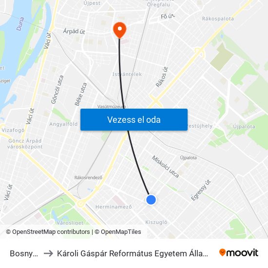 Bosnyák Tér to Károli Gáspár Református Egyetem Állam- És Jogtudományi Kar map