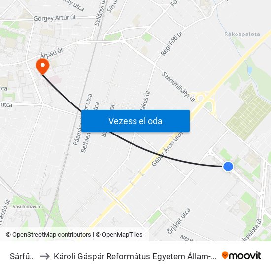 Sárfű Utca to Károli Gáspár Református Egyetem Állam- És Jogtudományi Kar map