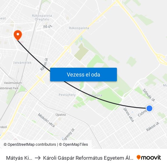 Mátyás Király Utca to Károli Gáspár Református Egyetem Állam- És Jogtudományi Kar map