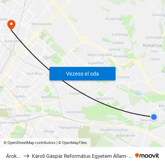 Ároktő Út to Károli Gáspár Református Egyetem Állam- És Jogtudományi Kar map