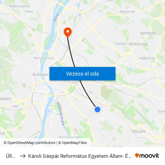 Üllői Út to Károli Gáspár Református Egyetem Állam- És Jogtudományi Kar map