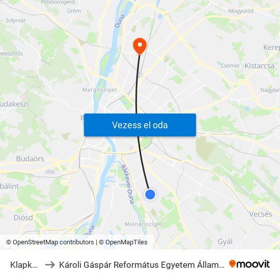 Klapka Utca to Károli Gáspár Református Egyetem Állam- És Jogtudományi Kar map