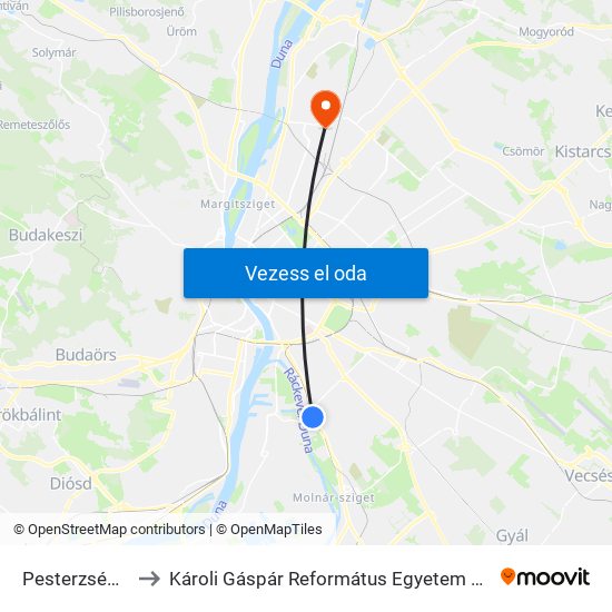 Pesterzsébet Felső H to Károli Gáspár Református Egyetem Állam- És Jogtudományi Kar map