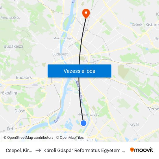 Csepel, Királyerdő Út to Károli Gáspár Református Egyetem Állam- És Jogtudományi Kar map