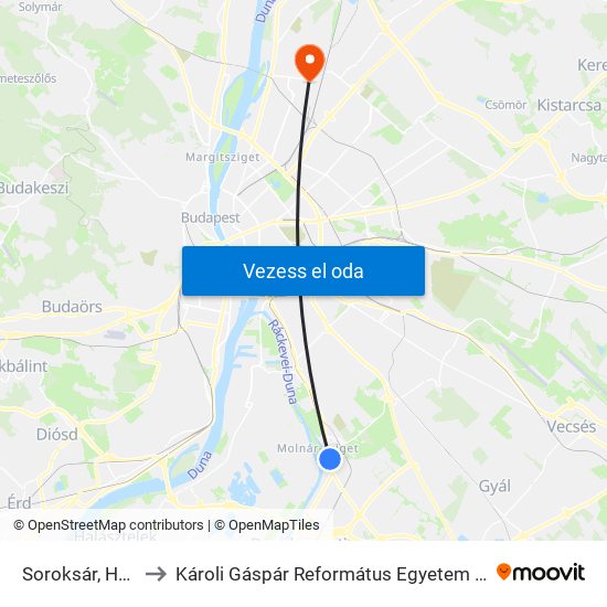 Soroksár, Hősök Tere H to Károli Gáspár Református Egyetem Állam- És Jogtudományi Kar map