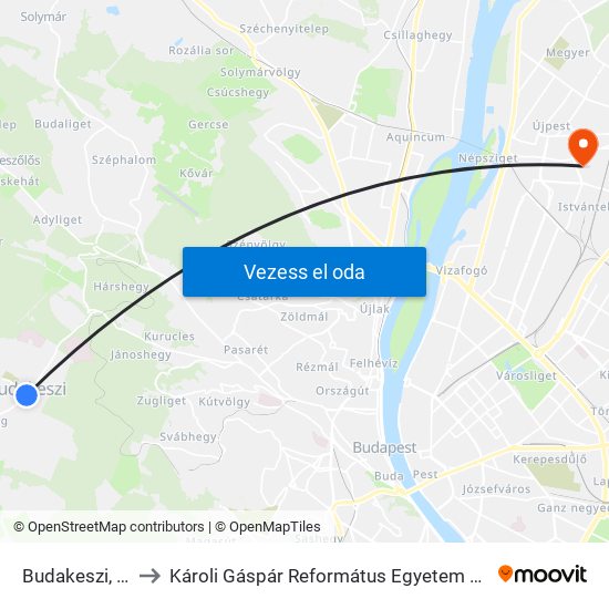 Budakeszi, Városháza to Károli Gáspár Református Egyetem Állam- És Jogtudományi Kar map