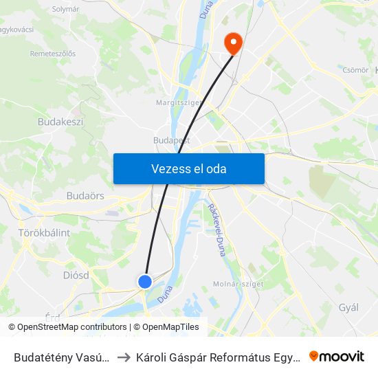 Budatétény Vasútállomás (Campona) to Károli Gáspár Református Egyetem Állam- És Jogtudományi Kar map