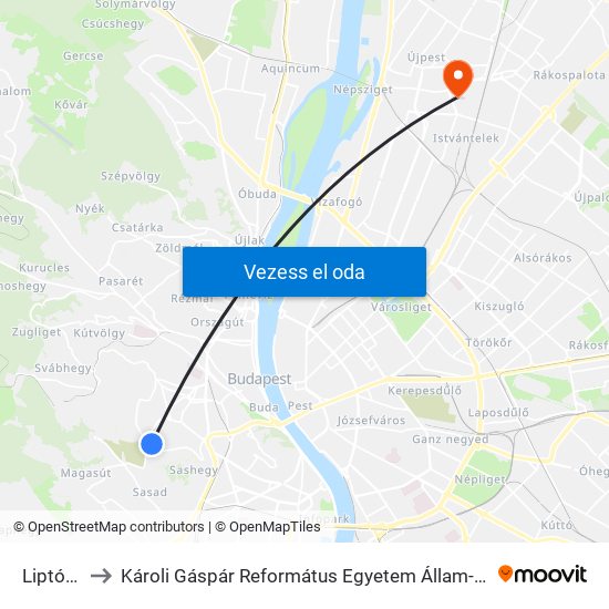 Liptó Utca to Károli Gáspár Református Egyetem Állam- És Jogtudományi Kar map