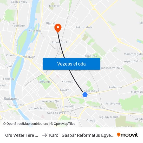 Örs Vezér Tere M+H (Kerepesi Út) to Károli Gáspár Református Egyetem Állam- És Jogtudományi Kar map