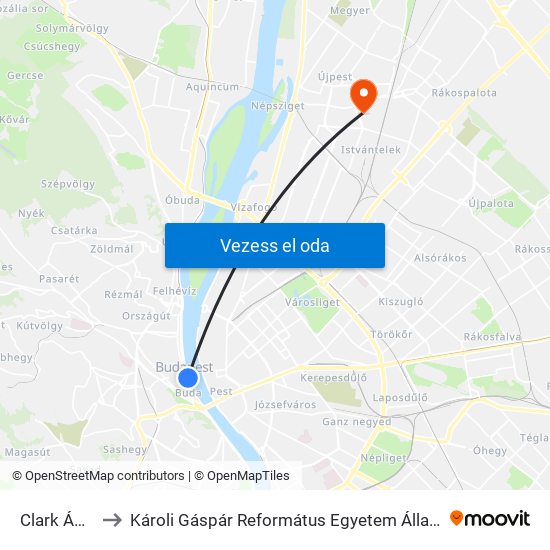 Clark Ádám Tér to Károli Gáspár Református Egyetem Állam- És Jogtudományi Kar map