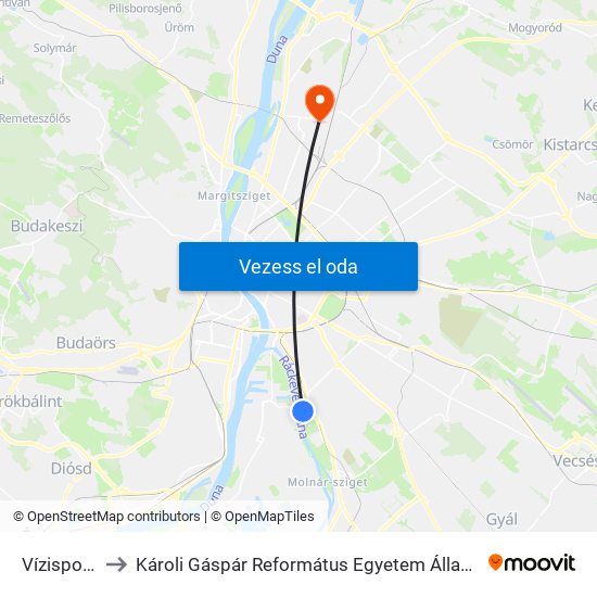 Vízisport Utca to Károli Gáspár Református Egyetem Állam- És Jogtudományi Kar map