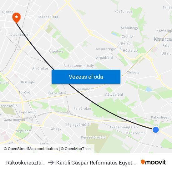 Rákoskeresztúr, Városközpont to Károli Gáspár Református Egyetem Állam- És Jogtudományi Kar map