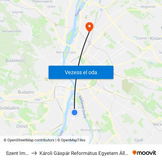 Szent Imre Tér H to Károli Gáspár Református Egyetem Állam- És Jogtudományi Kar map