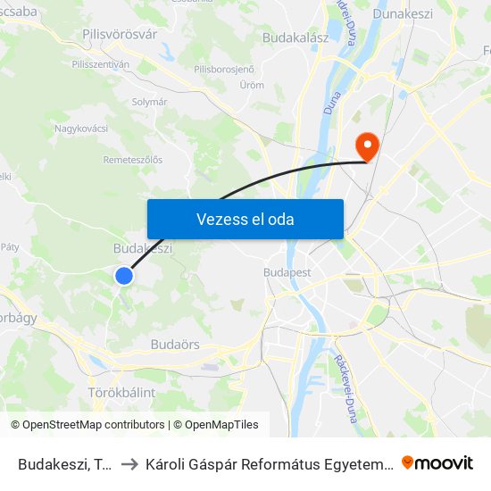 Budakeszi, Tesco Áruház to Károli Gáspár Református Egyetem Állam- És Jogtudományi Kar map