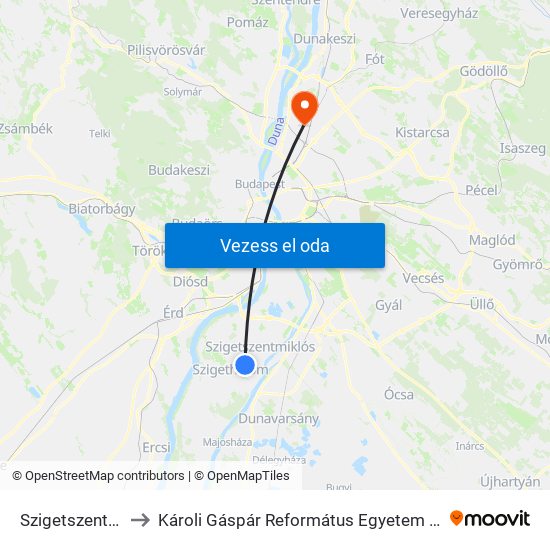 Szigetszentmiklós Alsó to Károli Gáspár Református Egyetem Állam- És Jogtudományi Kar map