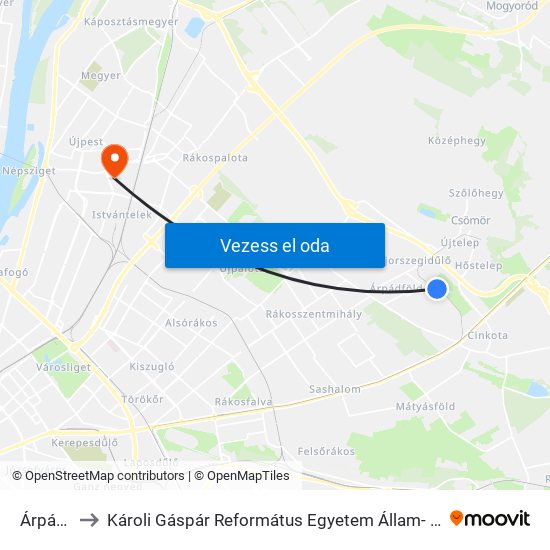 Árpádföld to Károli Gáspár Református Egyetem Állam- És Jogtudományi Kar map