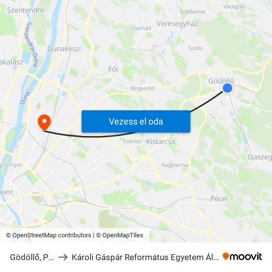 Gödöllő, Palotakert to Károli Gáspár Református Egyetem Állam- És Jogtudományi Kar map