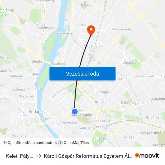 Keleti Pályaudvar M to Károli Gáspár Református Egyetem Állam- És Jogtudományi Kar map