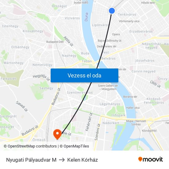 Nyugati Pályaudvar M to Kelen Kórház map