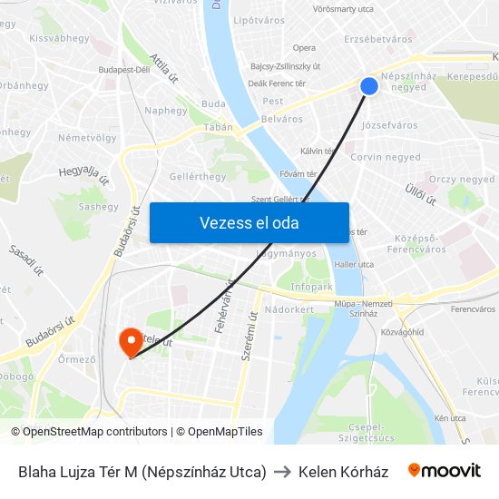 Blaha Lujza Tér M (Népszínház Utca) to Kelen Kórház map