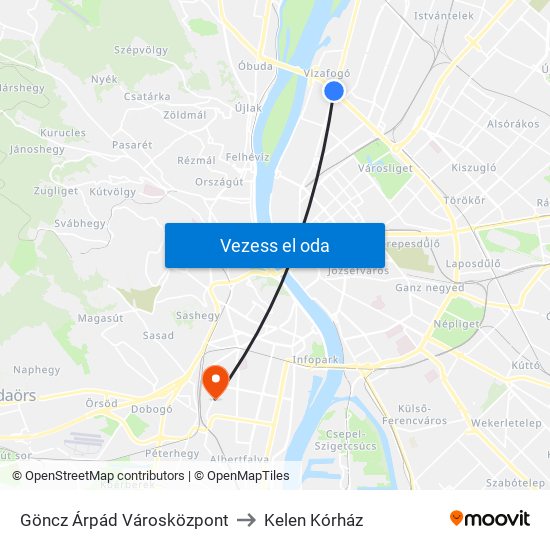 Göncz Árpád Városközpont to Kelen Kórház map