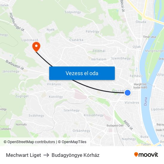 Mechwart Liget to Budagyöngye Kórház map