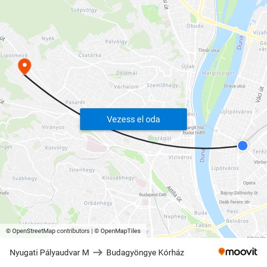 Nyugati Pályaudvar M to Budagyöngye Kórház map