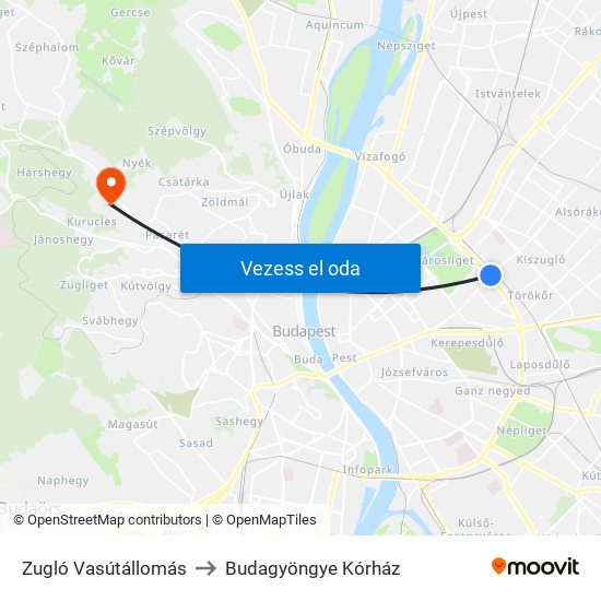 Zugló Vasútállomás to Budagyöngye Kórház map