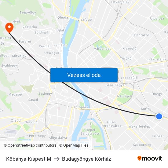 Kőbánya-Kispest M to Budagyöngye Kórház map