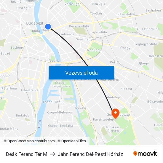 Deák Ferenc Tér M to Jahn Ferenc Dél-Pesti Kórház map