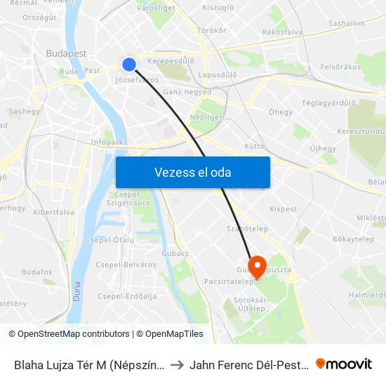 Blaha Lujza Tér M (Népszínház Utca) to Jahn Ferenc Dél-Pesti Kórház map