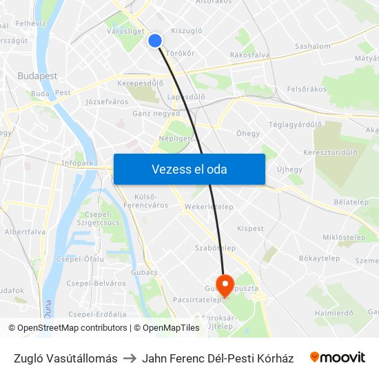 Zugló Vasútállomás to Jahn Ferenc Dél-Pesti Kórház map