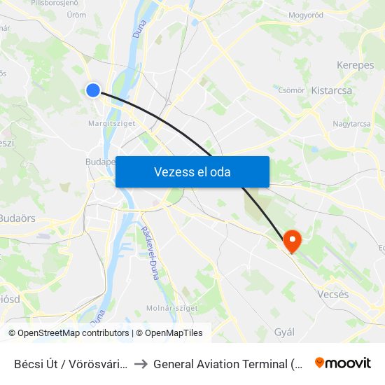 Bécsi Út / Vörösvári Út to General Aviation Terminal (Gat) map
